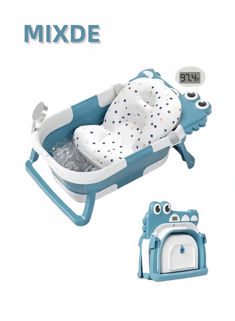 ميكسد حمام أطفال قابل للطي مع منشفة ذات غطاء، وترمومتر، وسادة عائمة ناعمة، تصميم موفر للمساحة مع وظيفة تصريف، مناسب للأطفال من عمر 0 إلى 36 شهرًا. - Image 1